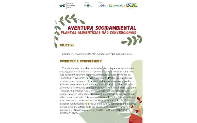 Aventura Socioambiental  Plantas Alimentícias Não Convencionais (PANCs)